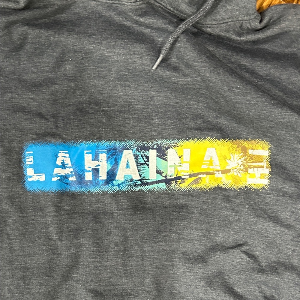 Hawaii Lahaina Charcoal Hoodie with Blue and Yellow Graphic - Picture 3 of 6